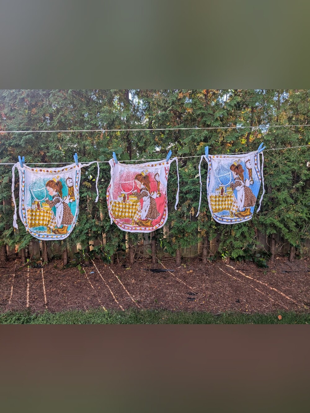 Vintage Holly Hobbie Look Girl  Baking Half Apron with Pocket Rare Lot Of 3